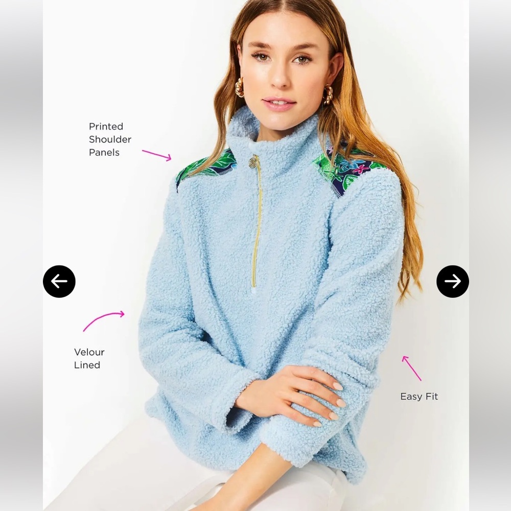 NWT Lilly Pulitzer Wallen Sherpa Half Zip Jacket - Bonaire Blue
